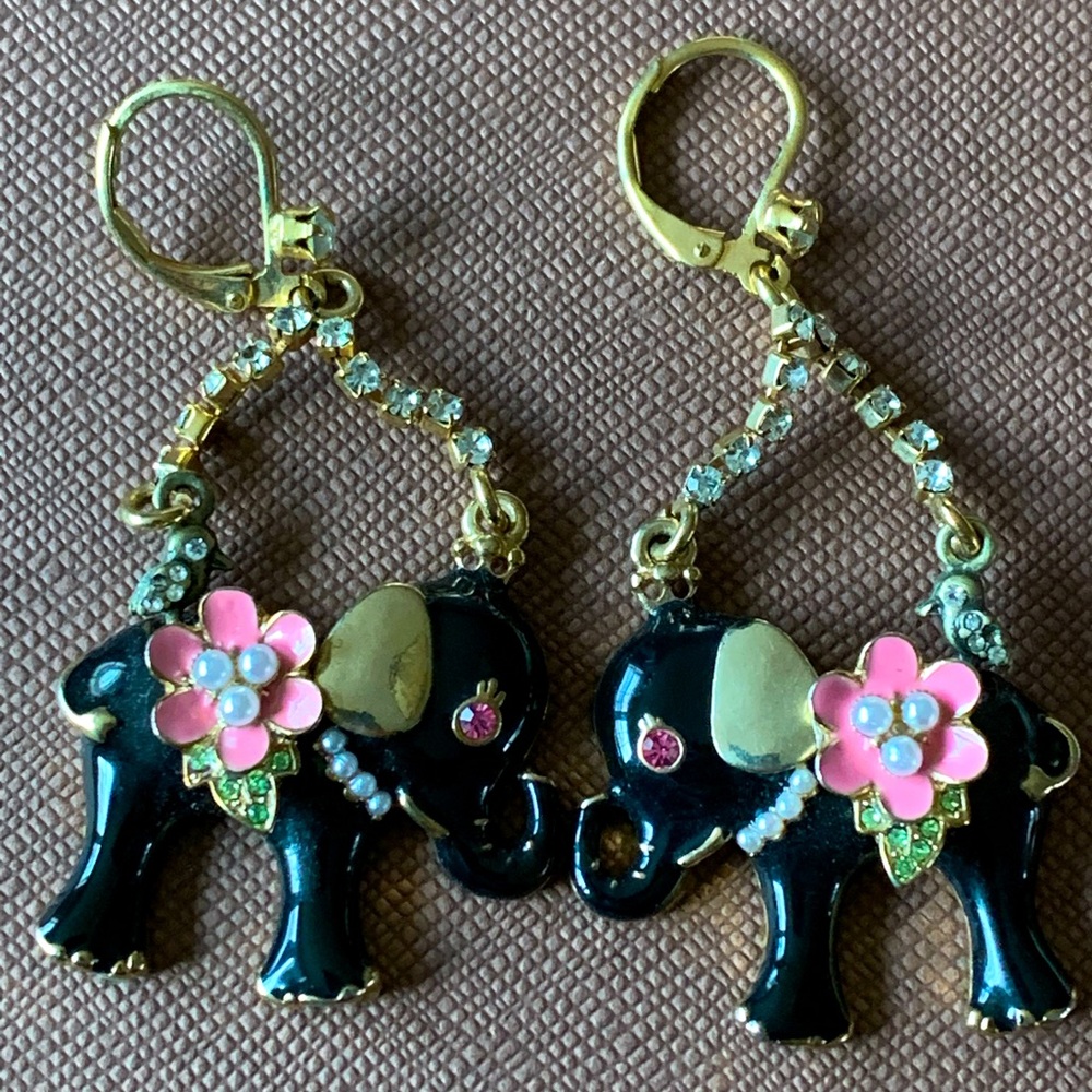 Betsy Johnson Vintage Elephant Chandelier Earrings